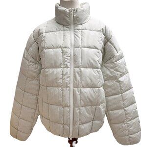 Urban Outfitters Women's Size L Puffer Jacket White w/ Subtle Stripes NWOT